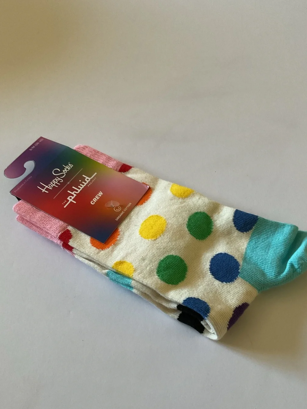 HAPPY SOCKS X PHLUID WOMENS COTTON CREW SOCKS POLKA DOT MULTI SIZE S/M NWT